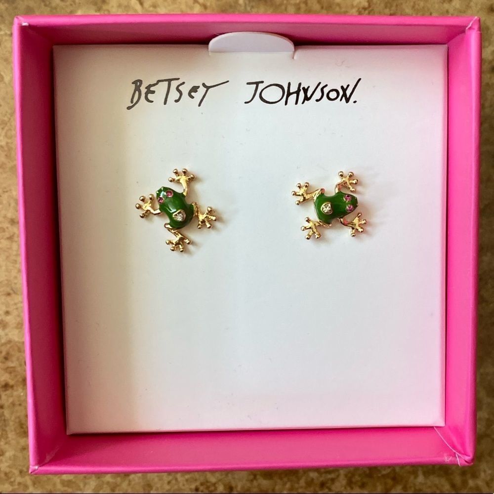 Betsey johnson petite green and gold enamel frog post earrings